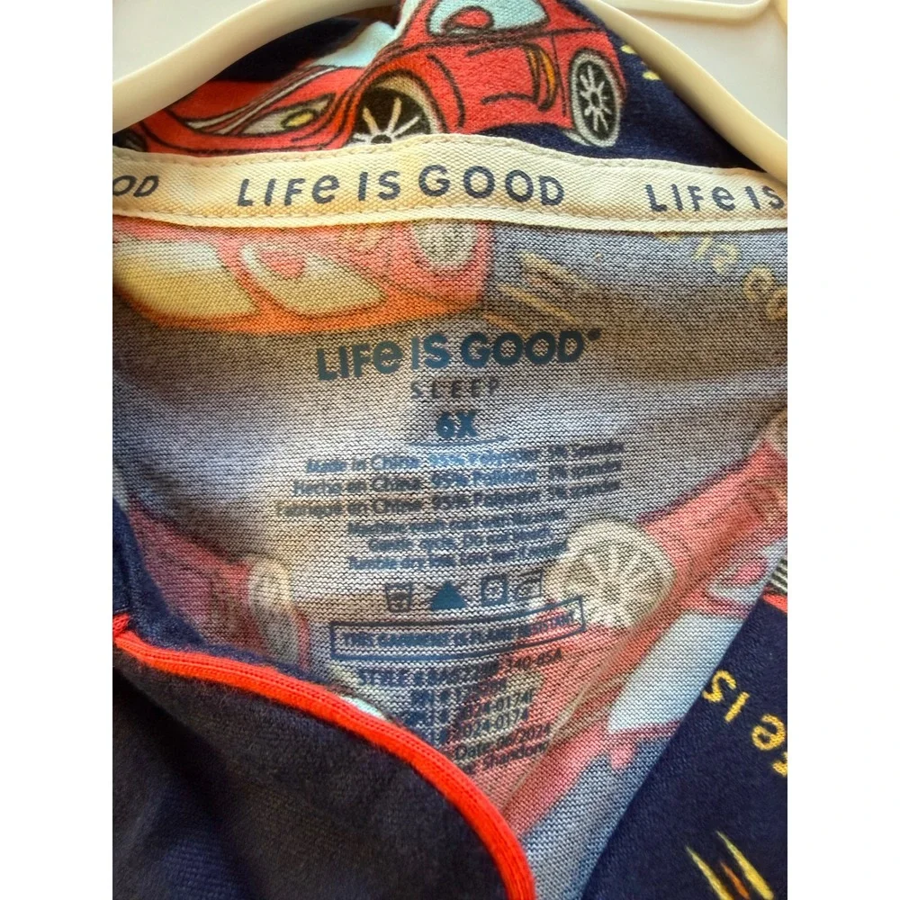 Life is Good Pajama Set Boys 6X Navy Blue Red Sports Car NWT Button Down PJs NEW